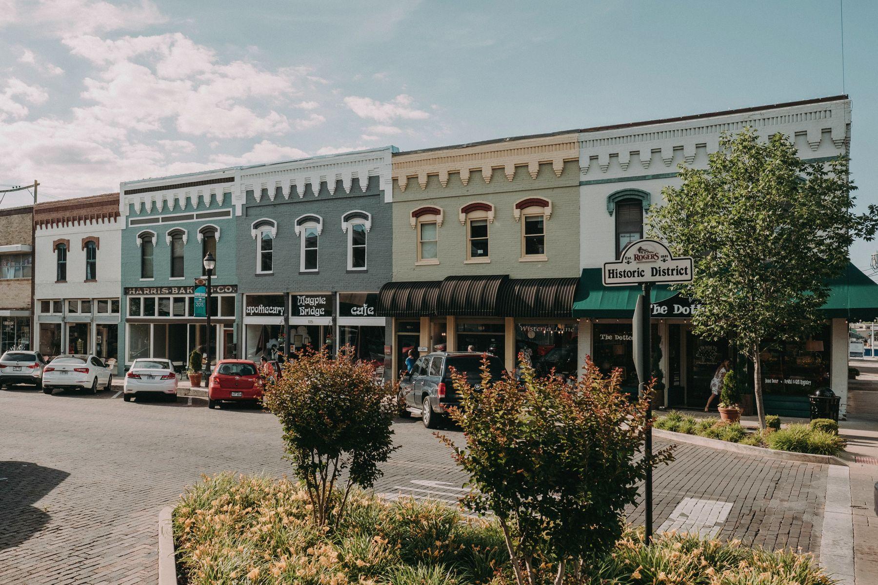 Historic storefronts in downtown Rogers, Arkansas